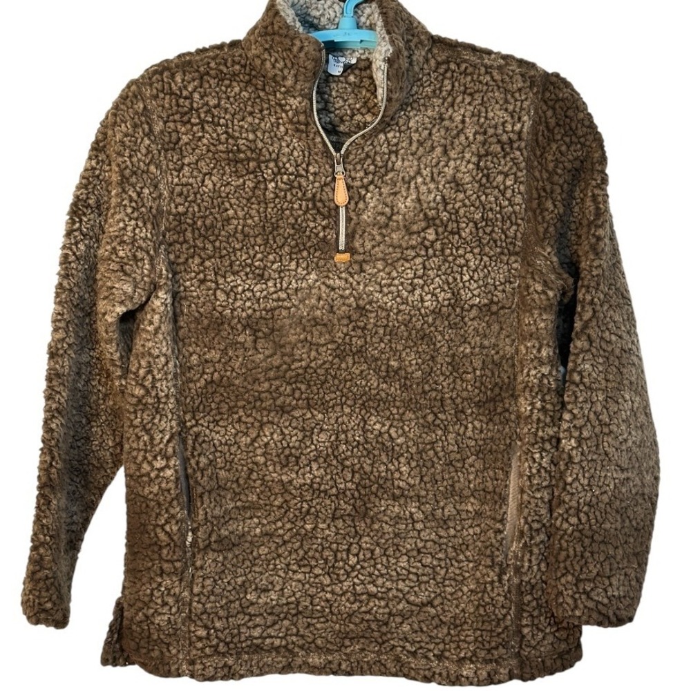KatyDid Sherpa Pullover Jacket Brown Half Zip Mock Neck Fleece‎ Fall Apparel M